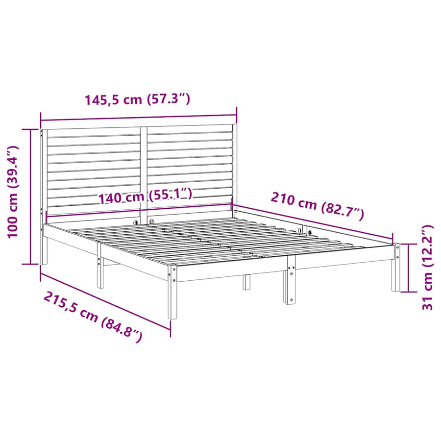 Bedframe extra lang zonder matras massief hout wit 140x210 cm