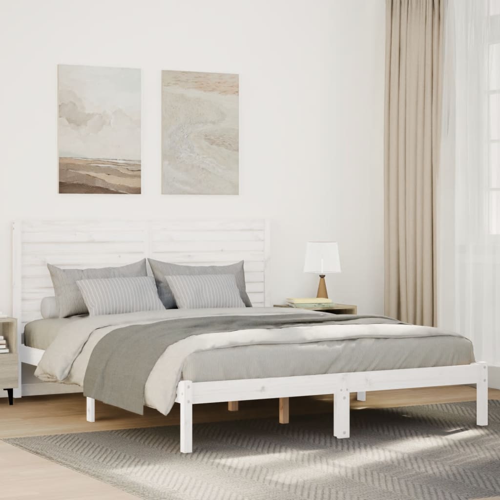 Bedframe extra lang zonder matras massief hout wit 140x210 cm