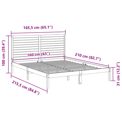 Bedframe extra lang zonder matras massief hout wit 160x210 cm