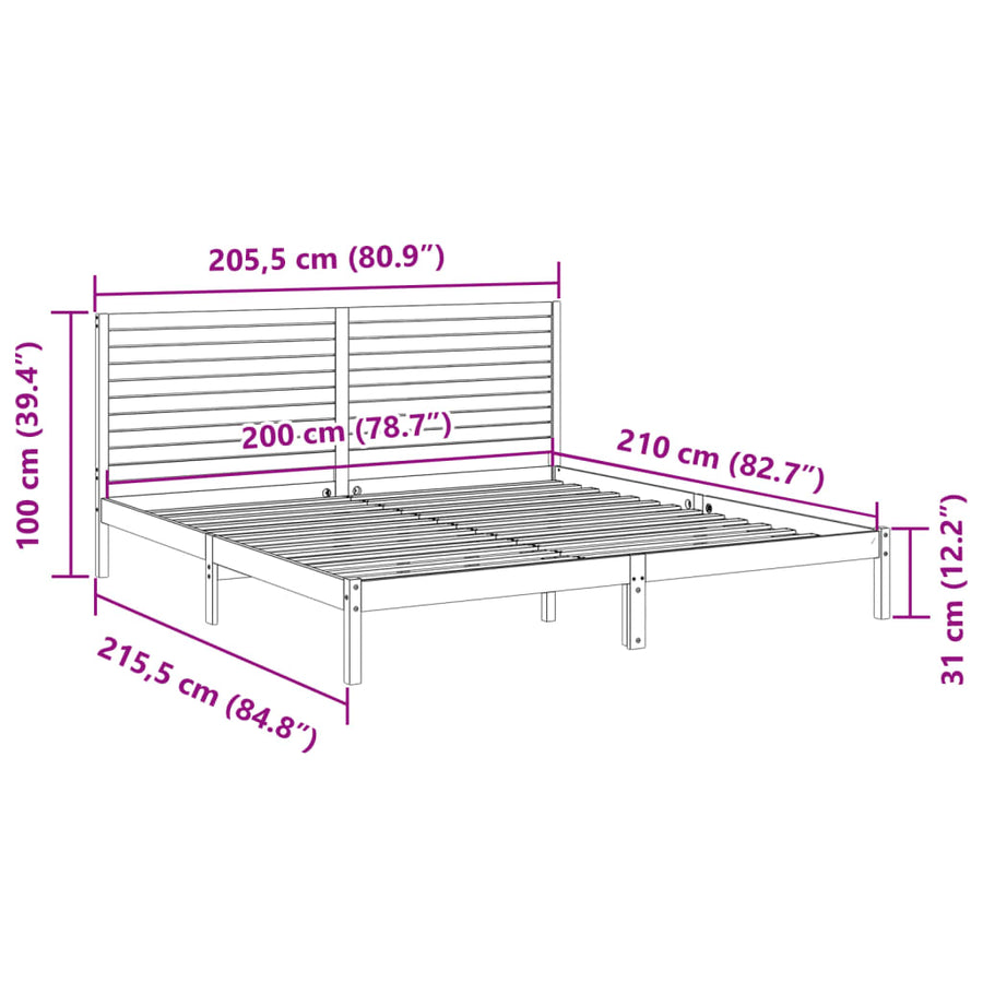 Bedframe extra lang zonder matras massief hout wit 200x210 cm