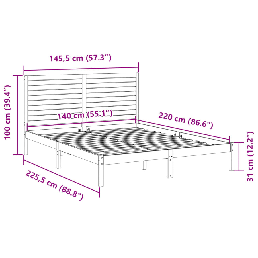 Bedframe extra lang zonder matras massief hout 140x220 cm