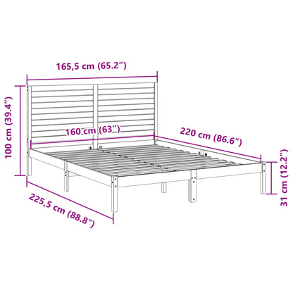 Bedframe extra lang zonder matras massief hout 160x220 cm