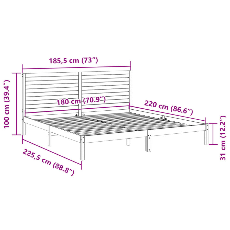 Bedframe Extra Lang Zonder Matras Massief Hout 180 x 220 cm Wit