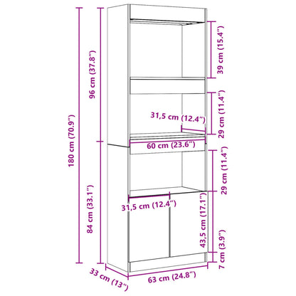 Hoge kast 63x33x180 cm bewerkt hout wit