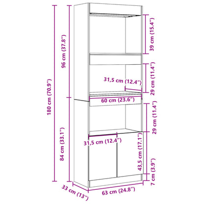 Hoge kast 63x33x180 cm bewerkt hout sonoma eikenkleurig