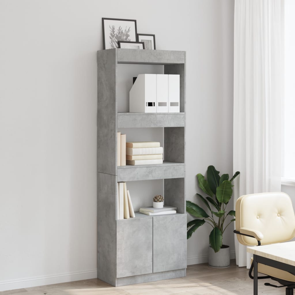 Hoge kast 63x33x180 cm bewerkt hout betongrijs