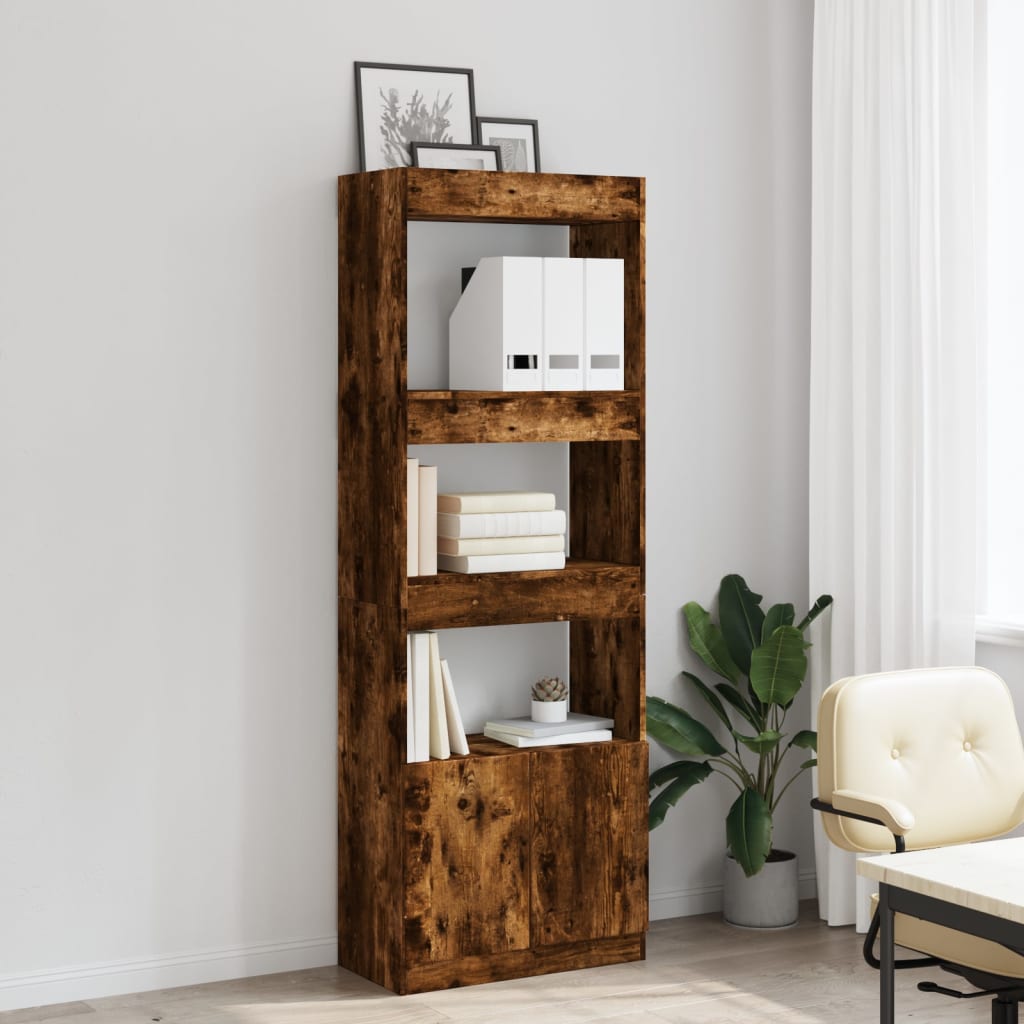 Hoge kast 63x33x180 cm bewerkt hout gerookt eikenkleurig