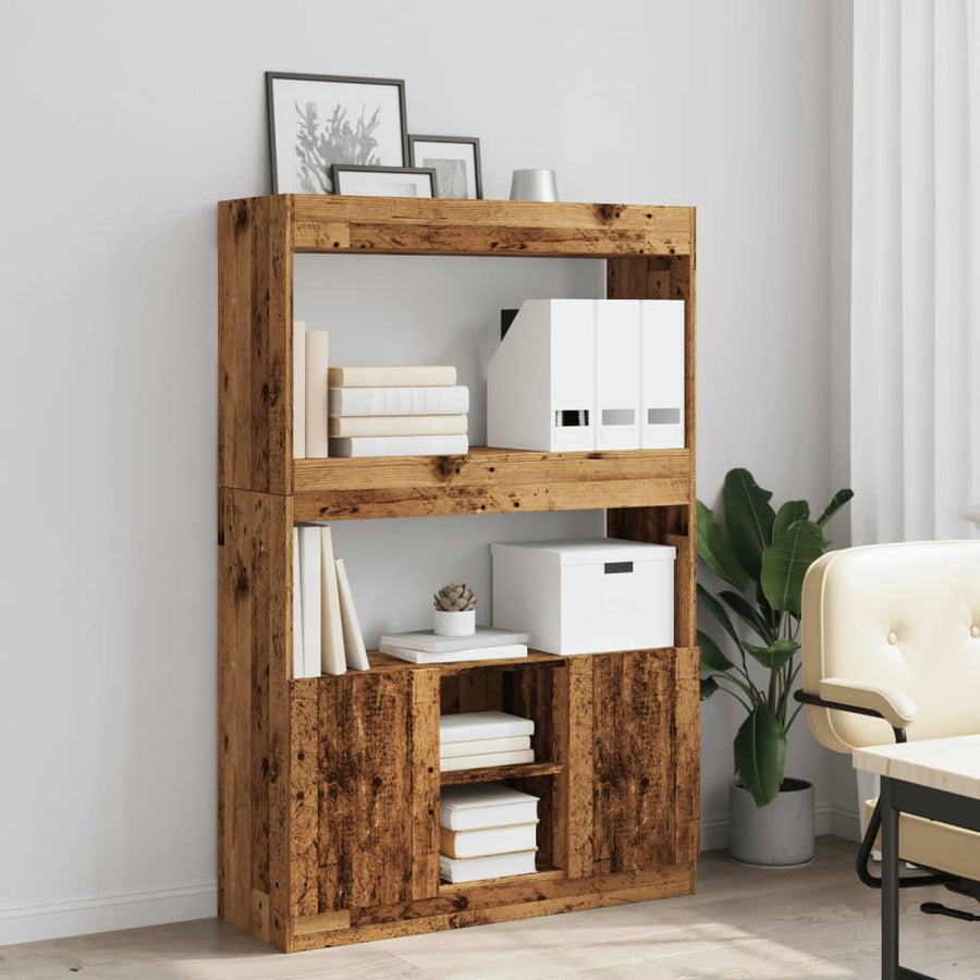 Hoge kast 92x33x140 cm bewerkt hout oud houtkleurig
