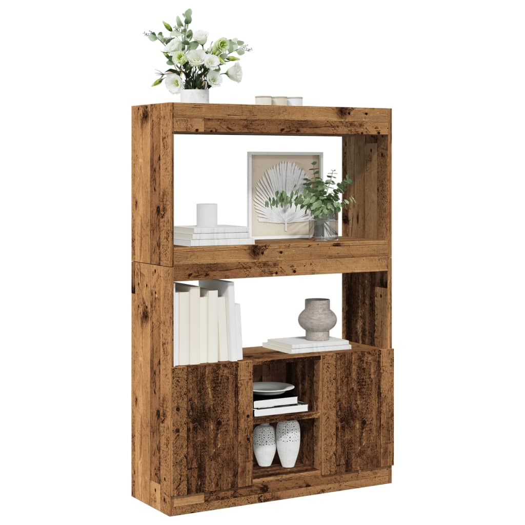 Hoge kast 92x33x140 cm bewerkt hout oud houtkleurig