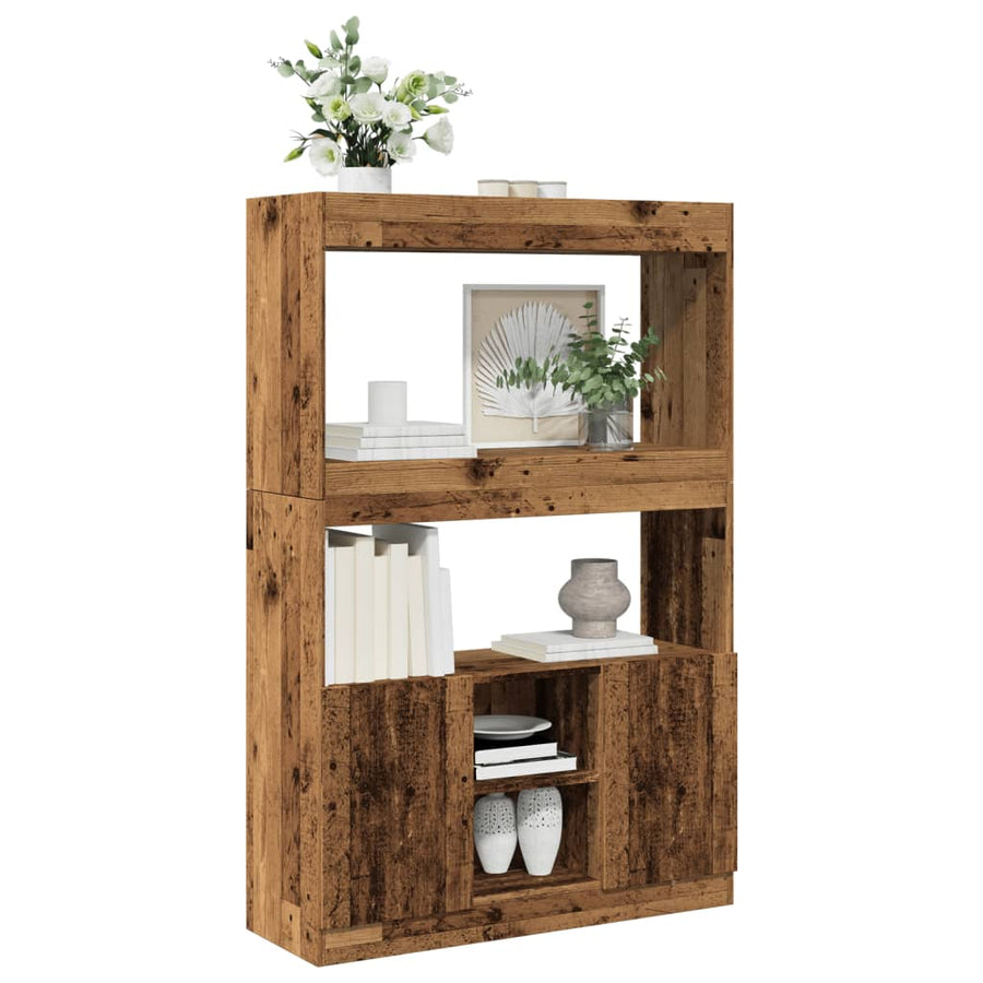 Hoge kast 92x33x140 cm bewerkt hout oud houtkleurig