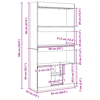 Hoge kast 92x33x180 cm bewerkt hout sonoma eikenkleurig