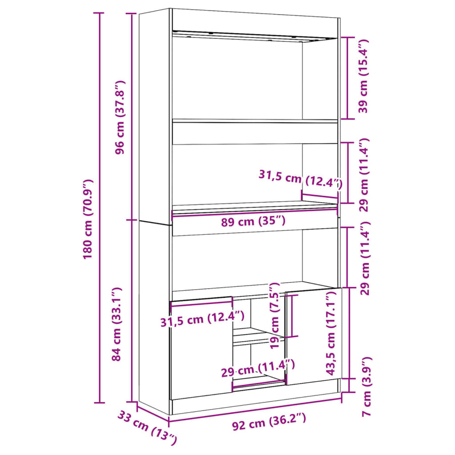 Hoge kast 92x33x180 cm bewerkt hout betongrijs