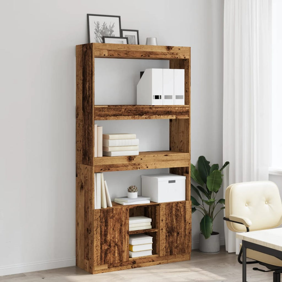 Hoge kast 92x33x180 cm bewerkt hout oud houtkleurig