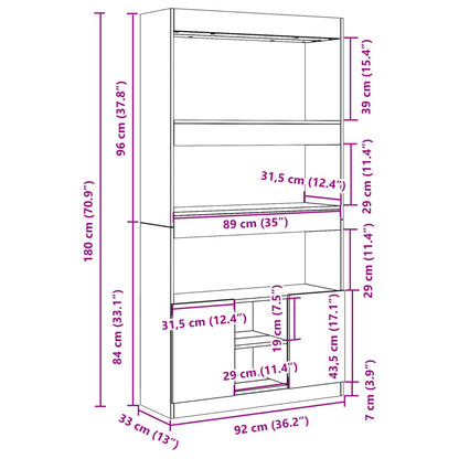 Hoge kast 92x33x180 cm bewerkt hout oud houtkleurig