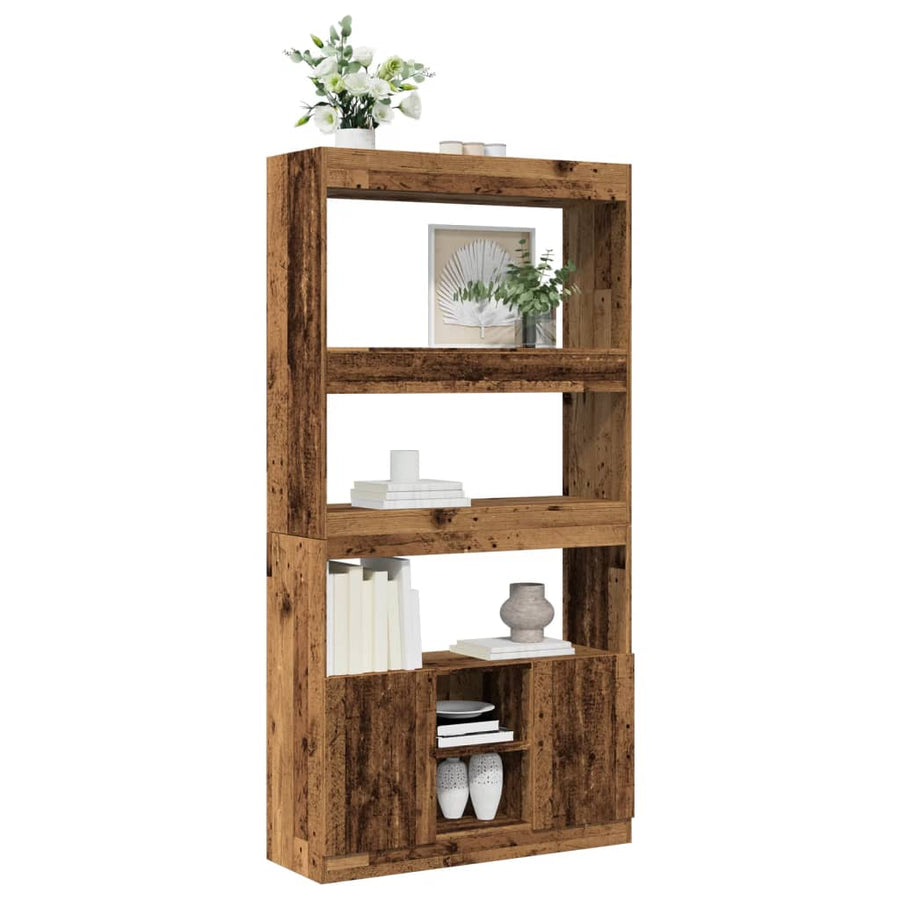 Hoge kast 92x33x180 cm bewerkt hout oud houtkleurig