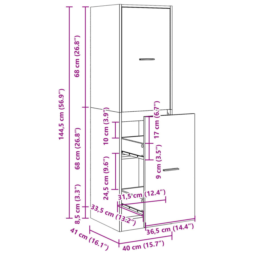 Apothekerskast 40x41x144,5 cm bewerkt hout artisanaal eiken