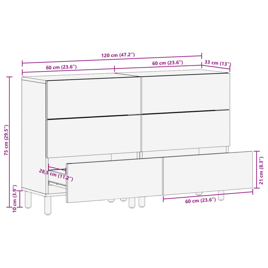 Dressoirs 2 st 60x33x75 cm bewerkt hout zwart
