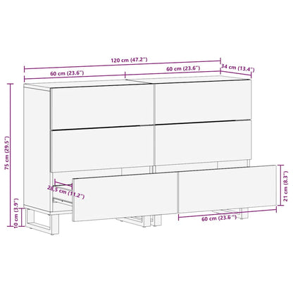 Dressoirs 2 st 60x33x75 cm massief mangohout zwart