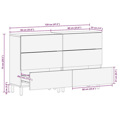 Dressoir set 2 st 120 x 33 x 75 cm Massief Acaciahout