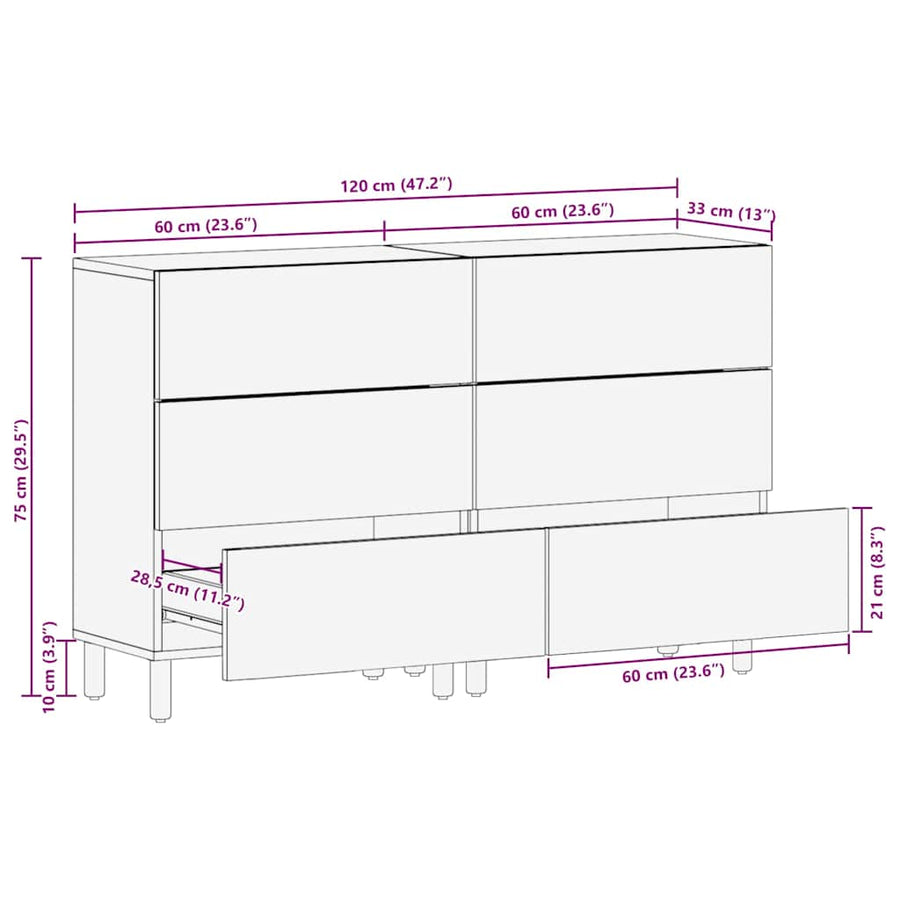 Dressoir set 2 st 120 x 33 x 75 cm Massief Acaciahout