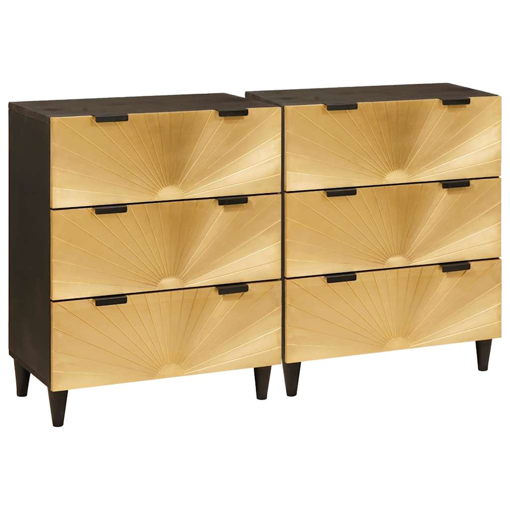 Dressoir 2 pcs Zwart en Goud 60 x 33 x 75 cm Massief Mango Hout