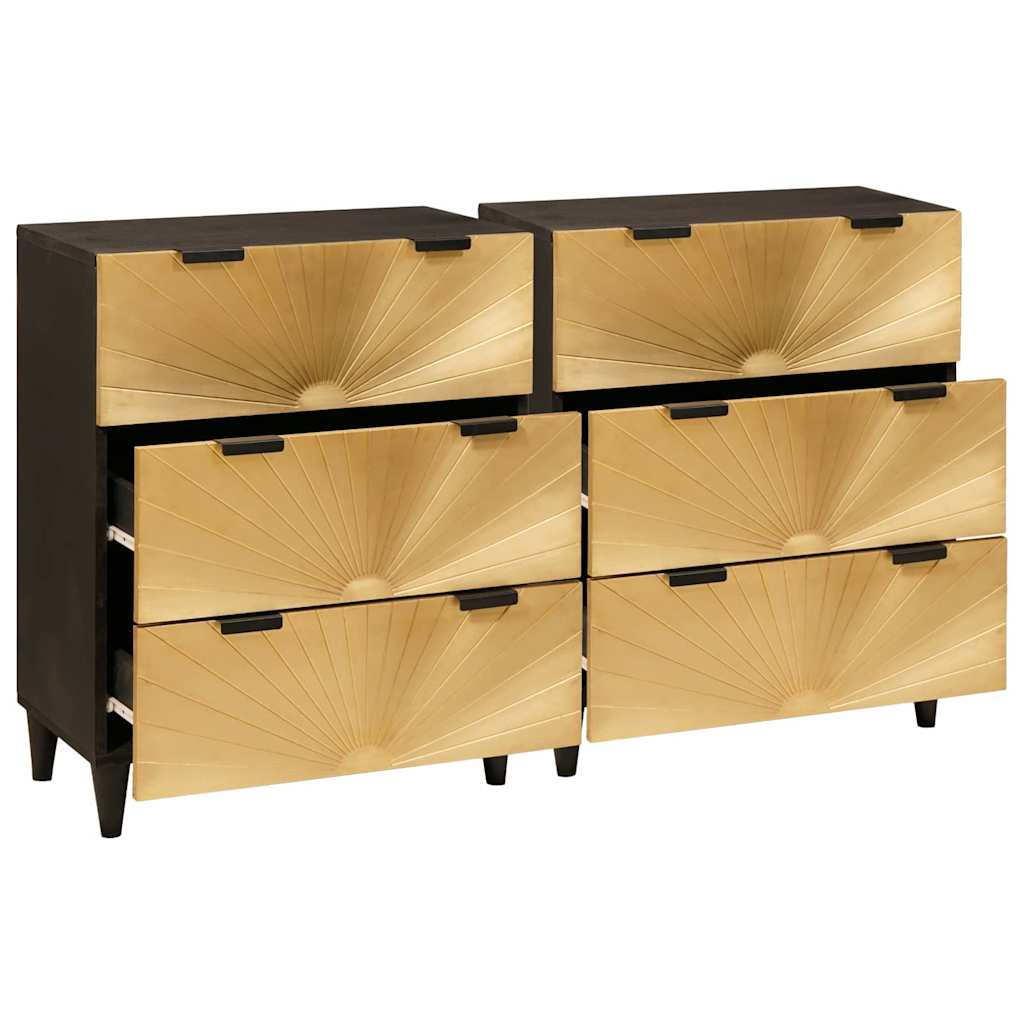 Dressoir 2 pcs Zwart en Goud 60 x 33 x 75 cm Massief Mango Hout