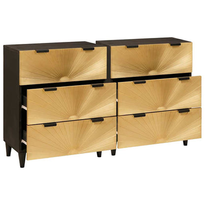 Dressoir 2 pcs Zwart en Goud 60 x 33 x 75 cm Massief Mango Hout