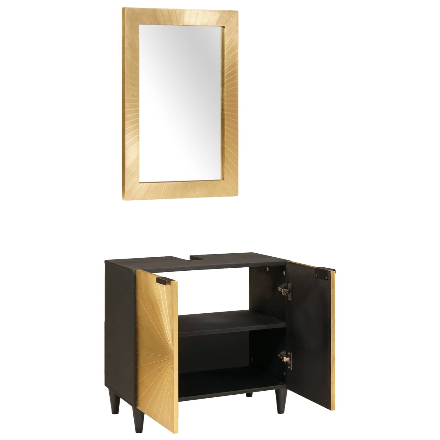 Badkamerkastenset 2 st Zwart en Messing 62 x 33 x 58 cm