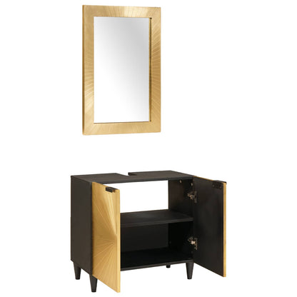 Badkamerkastenset 2 st Zwart en Messing 62 x 33 x 58 cm