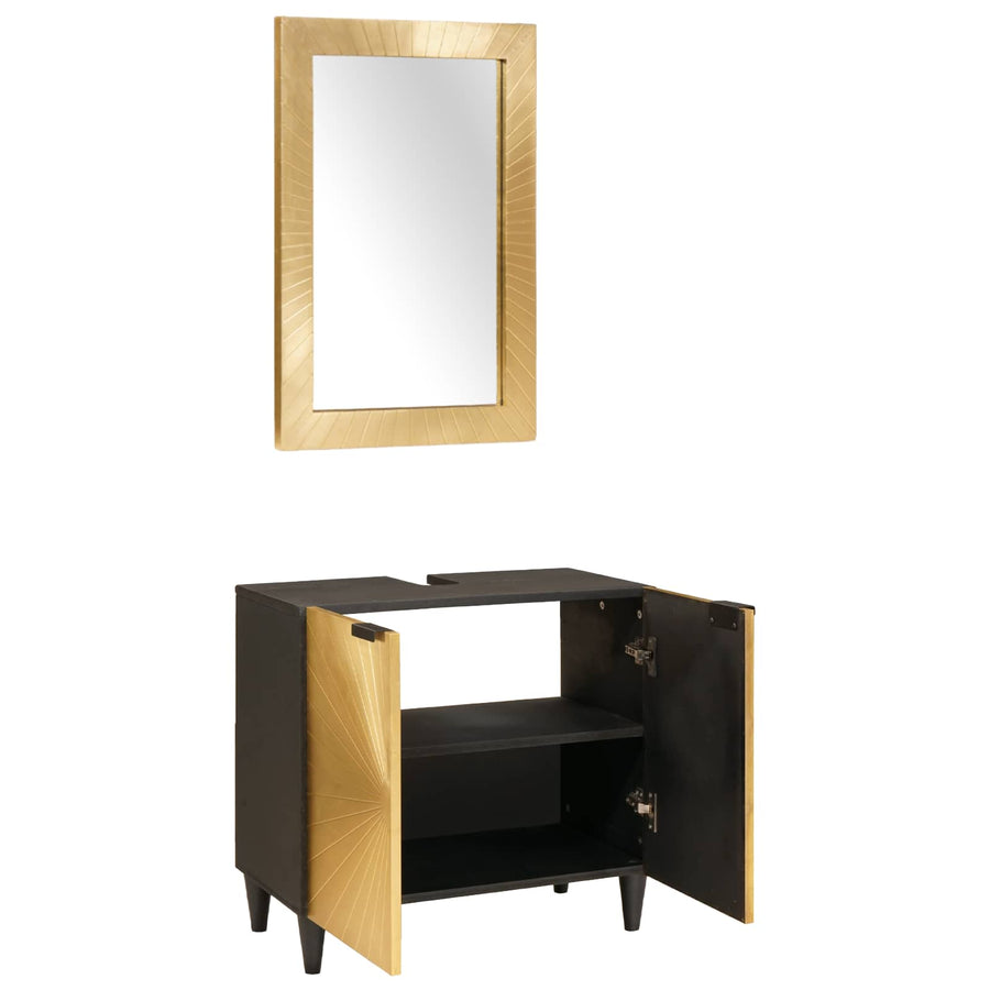 Badkamerkastenset 2 st Zwart en Messing 62 x 33 x 58 cm