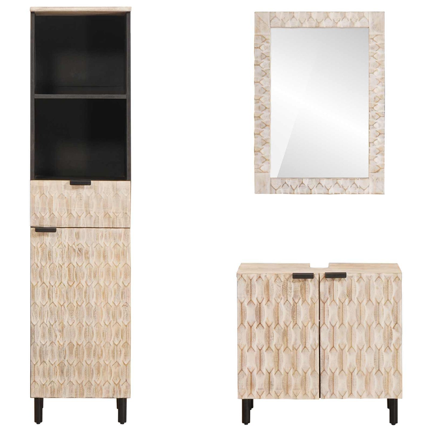 Badkamer Sets Met Lade Witte Was Afwerking Massief Mango Hout Wit gewassen afwerking