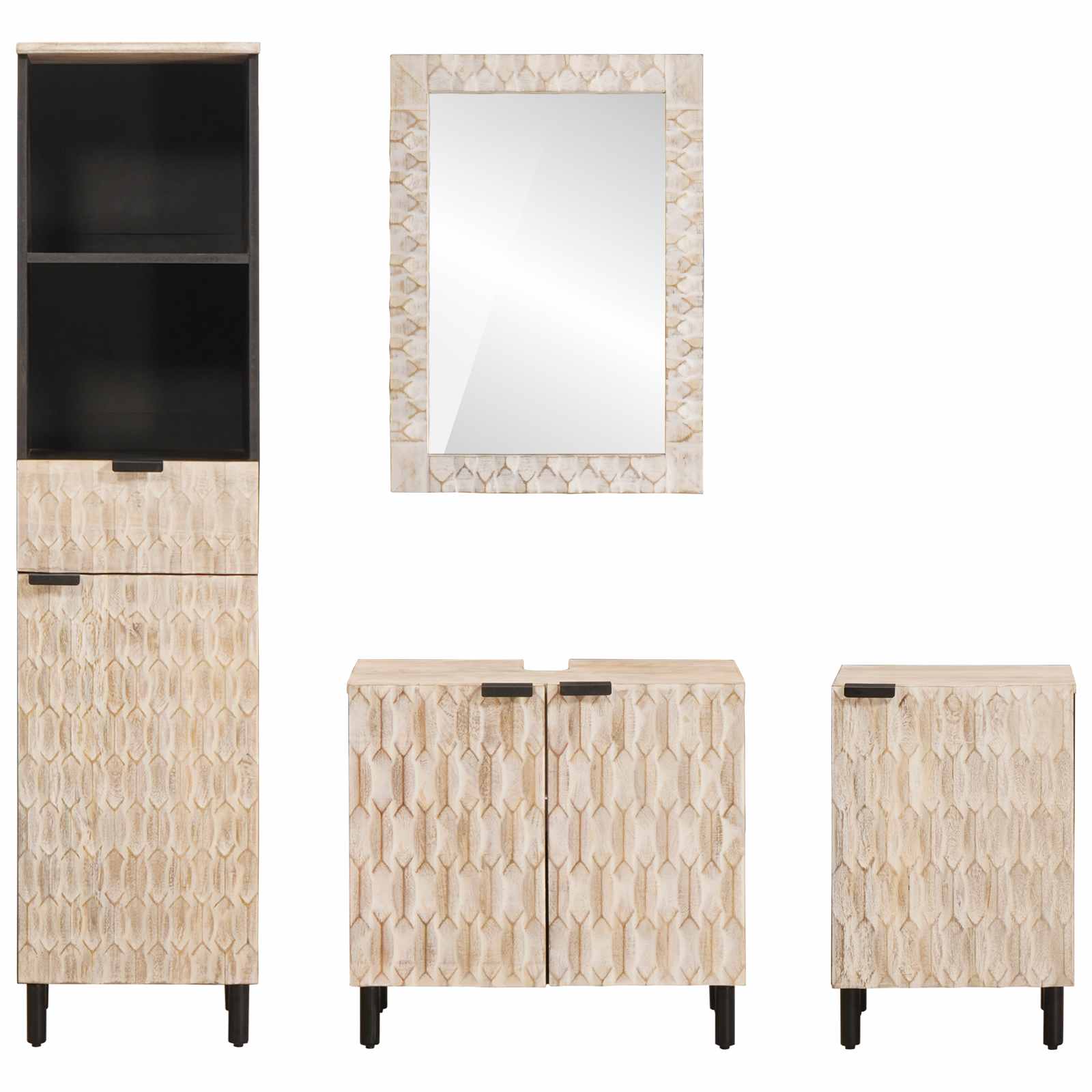 Badkamer Sets Met Lade Witte Was Afwerking Massief Mango Hout Wit gewassen afwerking