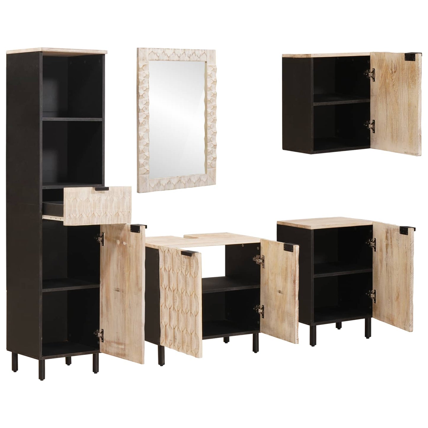 Badkamer Sets Met Lade Witte Was Afwerking Massief Mango Hout Wit gewassen afwerking