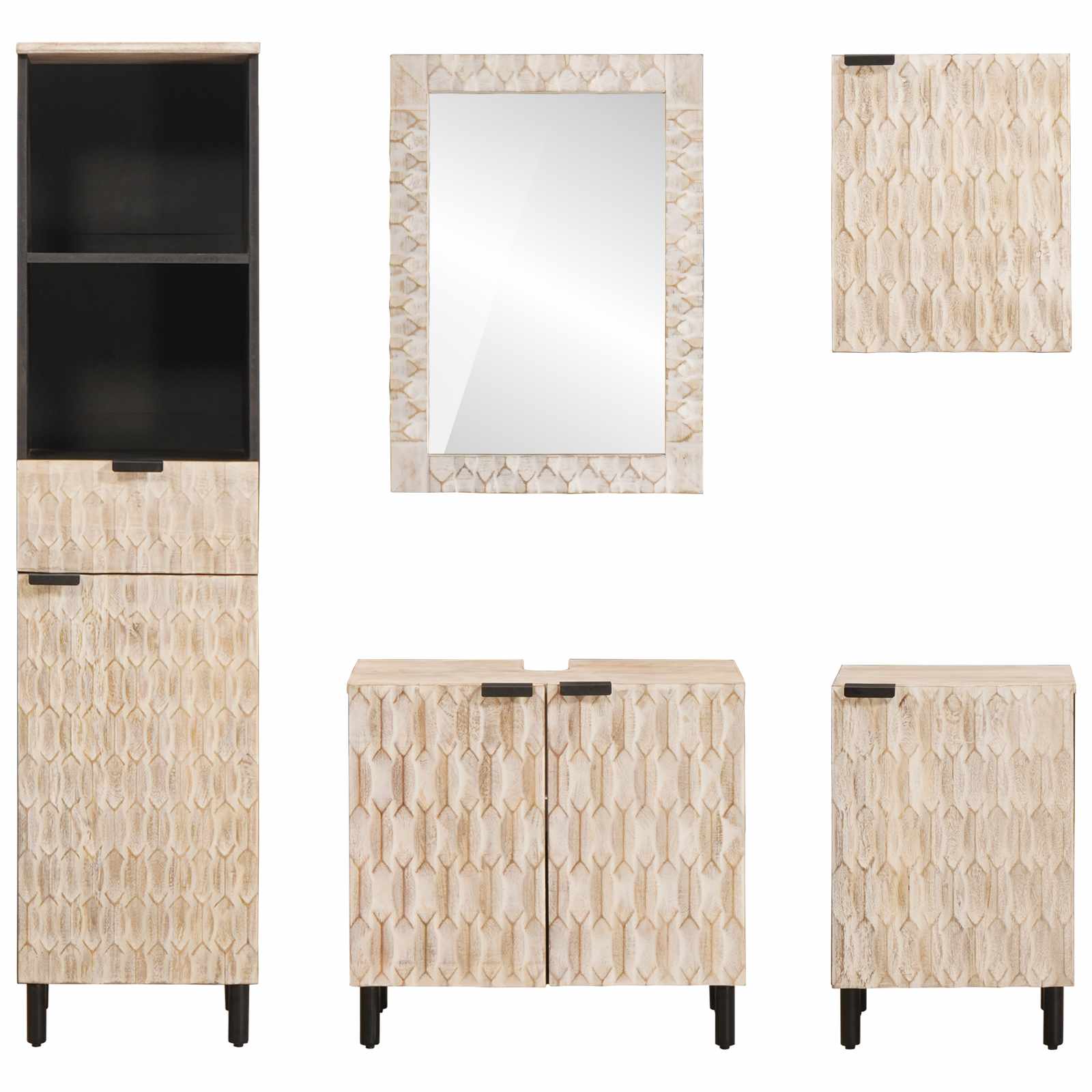 Badkamer Sets Met Lade Witte Was Afwerking Massief Mango Hout Wit gewassen afwerking