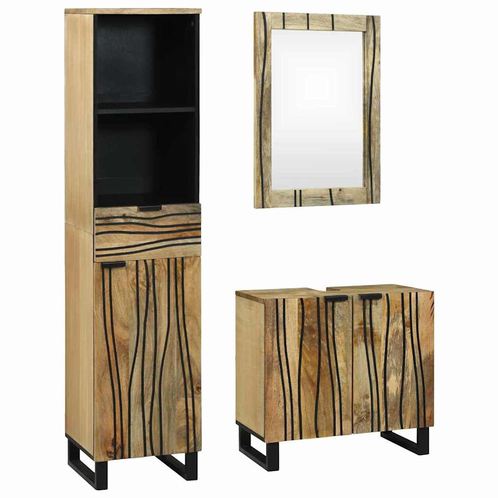Badkamermeubelset 3 pcs Bruin Hoog Massief Ruw Mango Hout