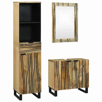 Badkamermeubelset 3 pcs Bruin Hoog Massief Ruw Mango Hout