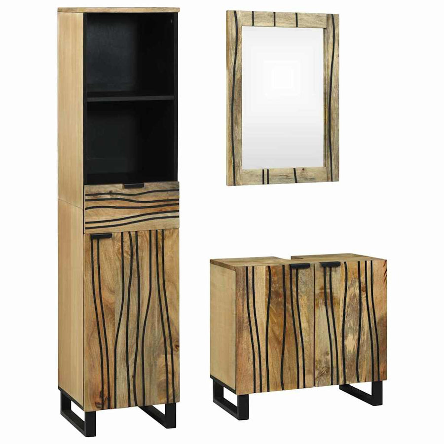 Badkamermeubelset 3 pcs Bruin Hoog Massief Ruw Mango Hout