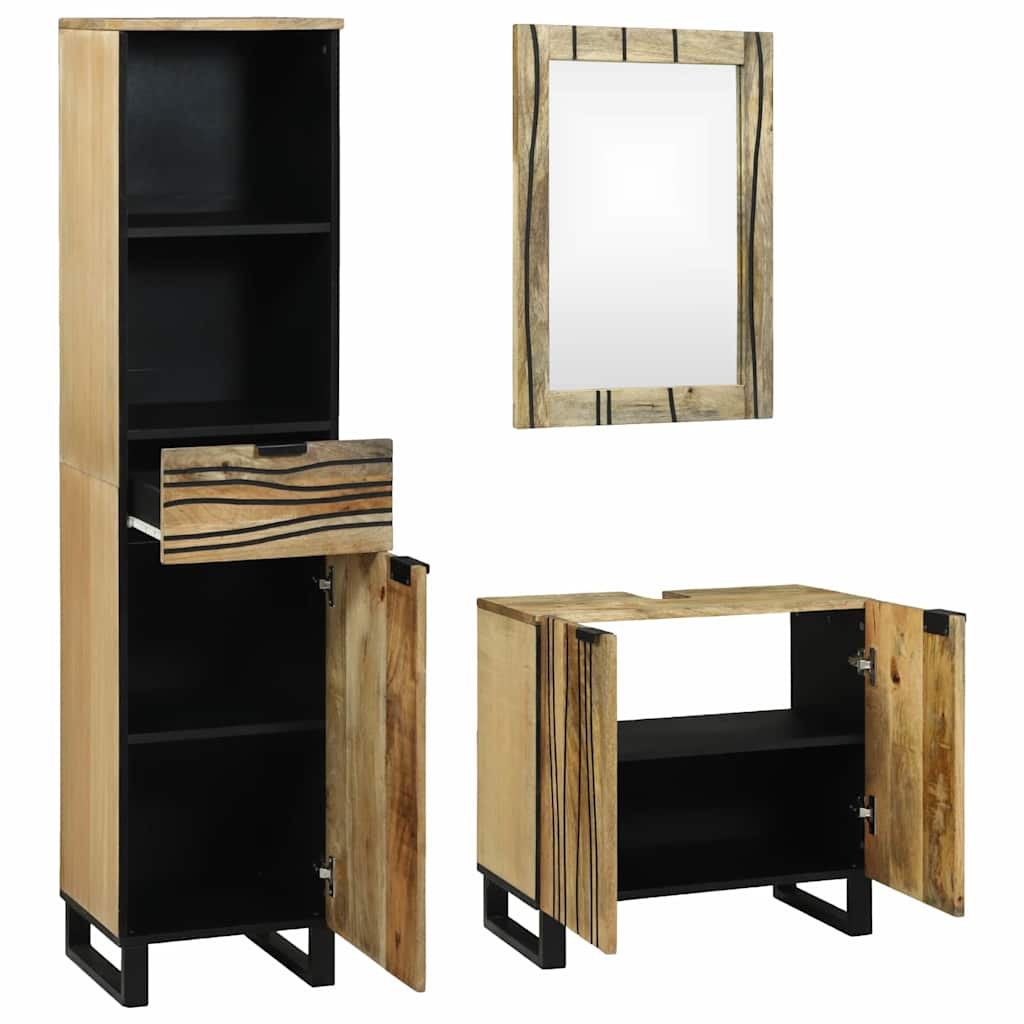 Badkamermeubelset 3 pcs Bruin Hoog Massief Ruw Mango Hout