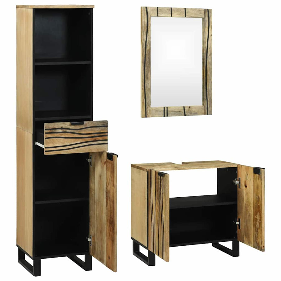 Badkamermeubelset 3 pcs Bruin Hoog Massief Ruw Mango Hout
