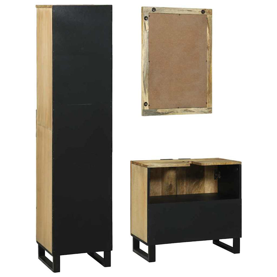 Badkamermeubelset 3 pcs Bruin Hoog Massief Ruw Mango Hout