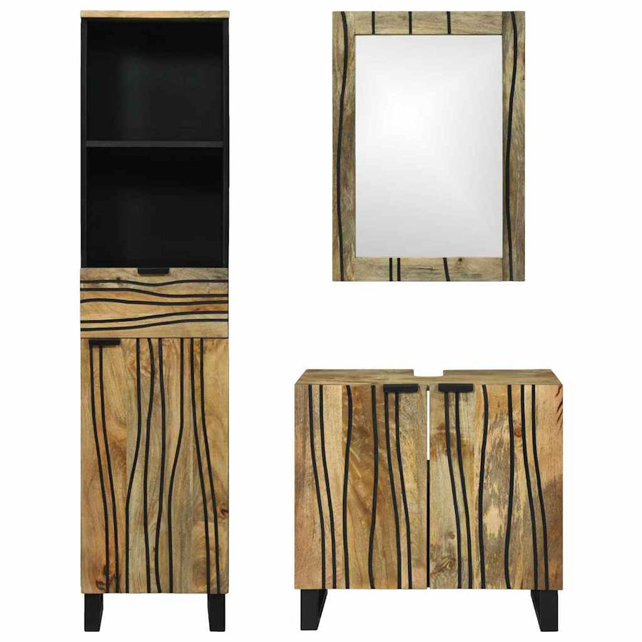 Badkamermeubelset 3 pcs Bruin Hoog Massief Ruw Mango Hout
