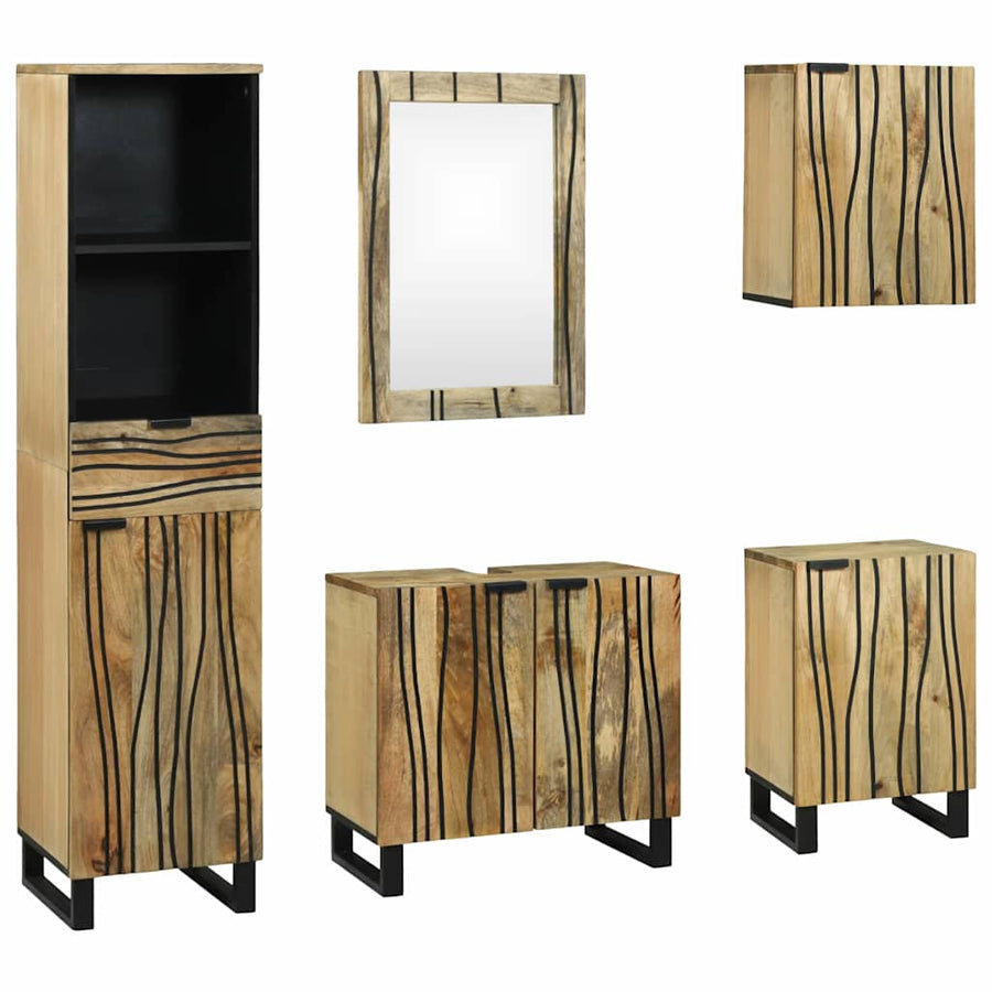 Badkamermeubelset 5 pcs Bruin Medium Massief Ruw Mango hout