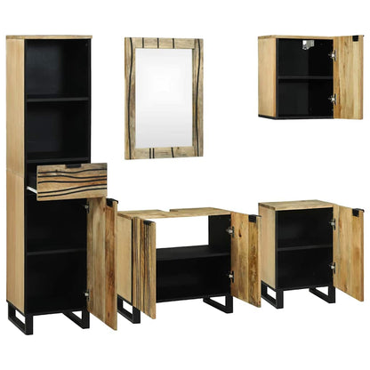 Badkamermeubelset 5 pcs Bruin Medium Massief Ruw Mango hout