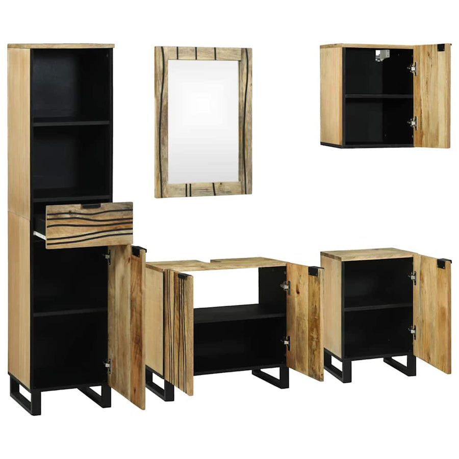 Badkamermeubelset 5 pcs Bruin Medium Massief Ruw Mango hout