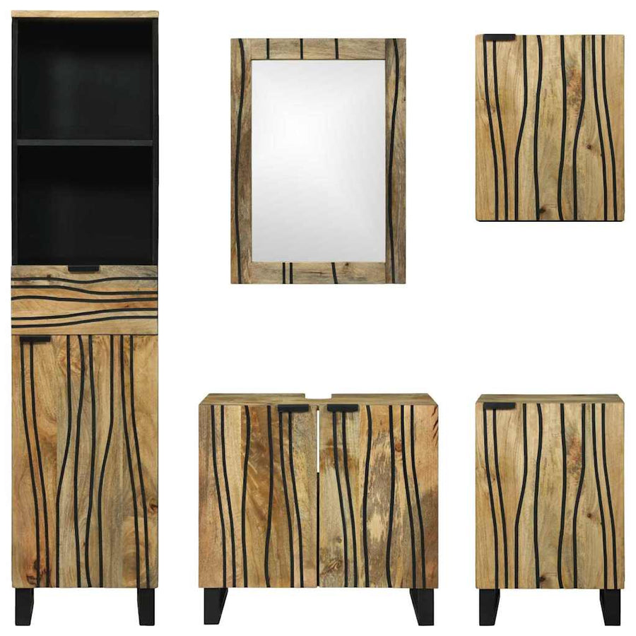 Badkamermeubelset 5 pcs Bruin Medium Massief Ruw Mango hout
