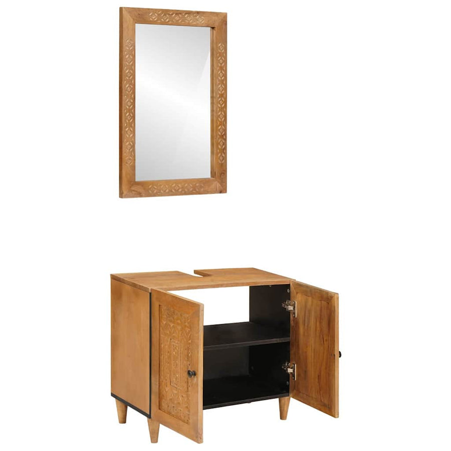 Badkamermeubelset met plank met opslag 2 pcs Bruin Bewerkt hout