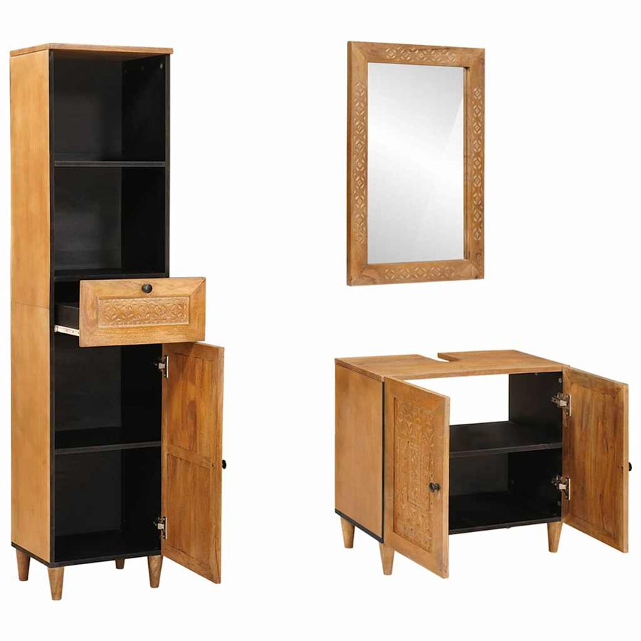 Badkamermeubelset met lade 3 pcs Bruin 38 x 33 x 160 cm