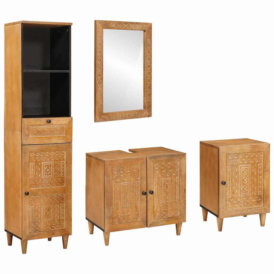 Badkamermeubelset met lade met plank 4 pcs Bruin Bewerkt hout