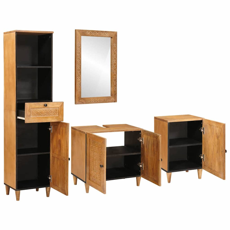 Badkamermeubelset met lade met plank 4 pcs Bruin Bewerkt hout