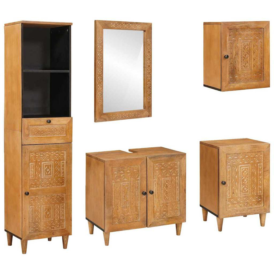 Badkamermeubelset met lade met plank 5 pcs Bruin Bewerkt hout